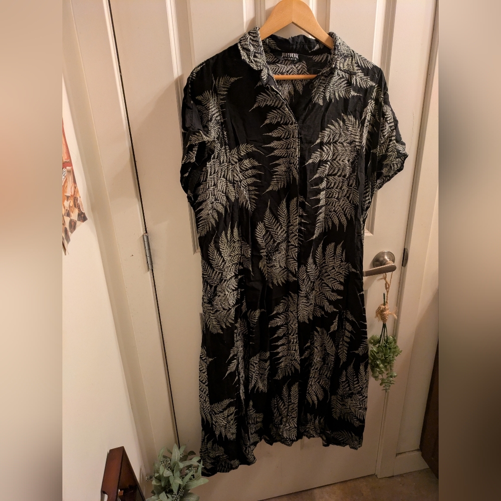 Disturbia Black Midi Dress with White Fern Print